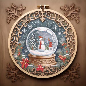 Patrón de punto de cruz de bola de nieve navideña, gráfico de punto de cruz de muñeco de nieve en un país de las maravillas invernal, descarga instantánea del patrón digital en PDF, decoración navideña