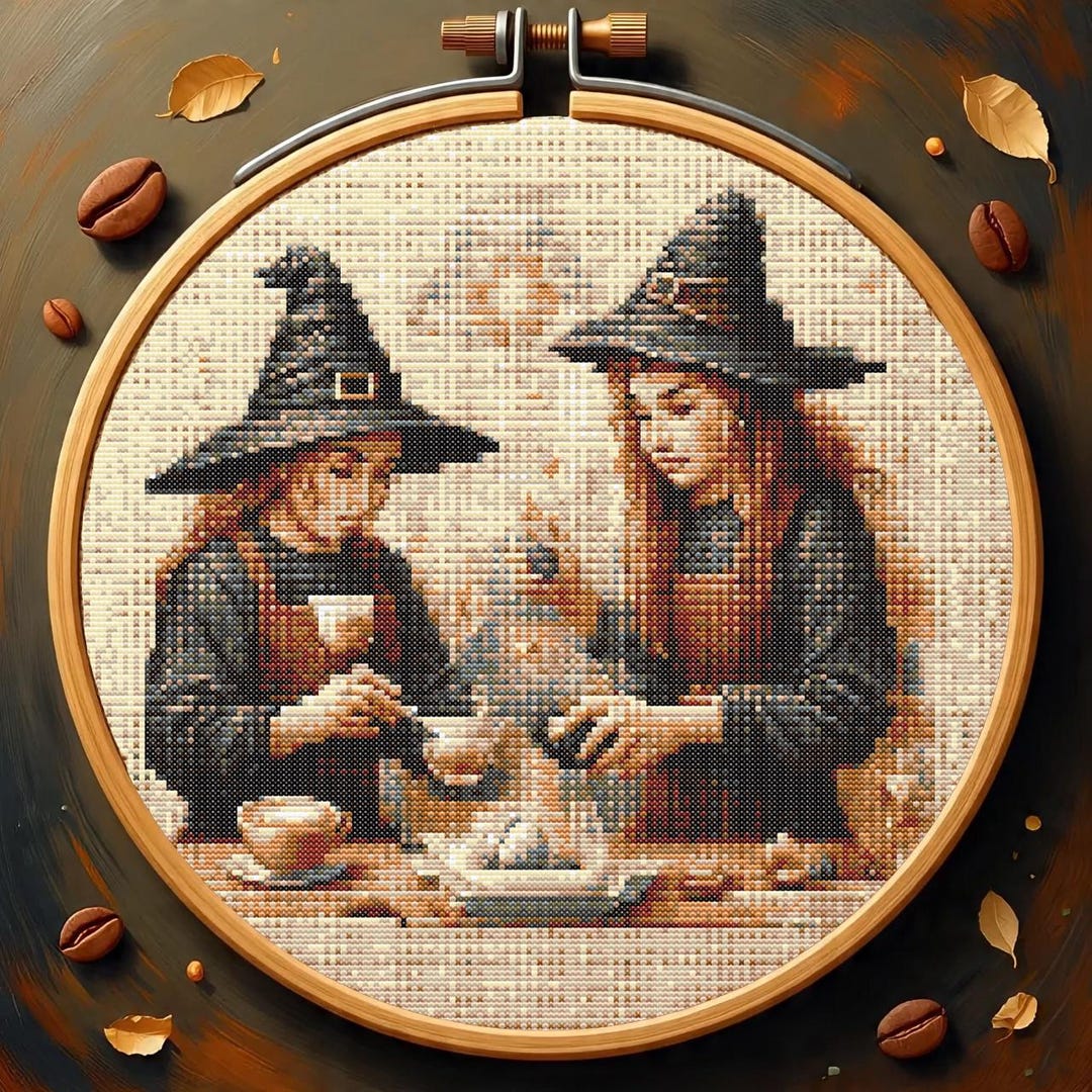 Witch Brewing Coffee Cross Stitch Pattern, Halloween Embroidery PDF ...