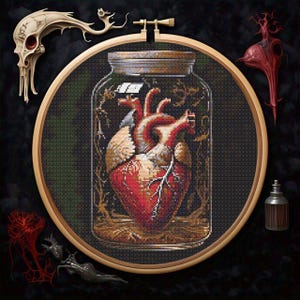 Heart cross stitch pattern, heart in the bottle cross stitch Chart, Gothic Modern Cross Stitch Pattern, x-stitch, Beginner Embroidery PDF