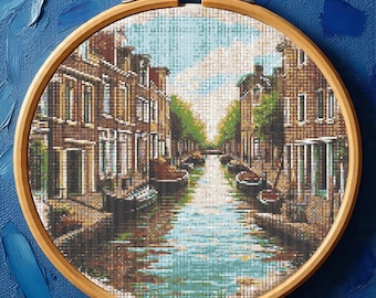 Venice Canal Cross Stitch Pattern PDF, Italian Cityscape Embroidery, European Travel Architecture Cross Stitch Chart, Instant Download