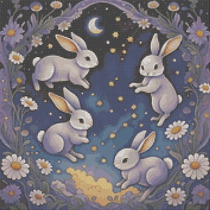 Bunny Cross Stitch Pattern PDF, Spring Floral Rabbit Embroidery Designs, Hare Pet Art, Adorable Animals, Cozy Wildlife, Cottagecore Easter