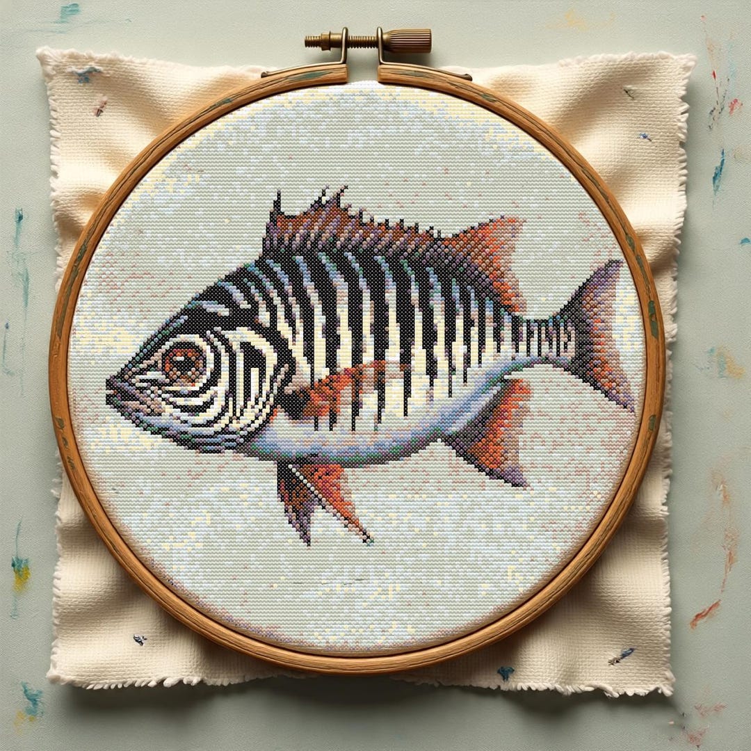 Fish Stripes Pattern Striped Fish Cross Stitch Pattern PDF, Beginner Zebra Fish Embroidery ...