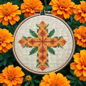 Floral Cross Cross Stitch Pattern PDF, Religious Flower Beginner Embroidery Design, Faith Spiritual Needlework Chart, Digital Download