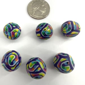 Polymer Clay Beads - set of six round shaped beads 14-15mm