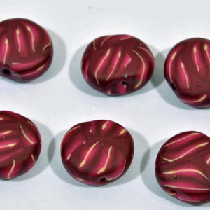 Polymer Clay Beads - Set of 6 in Burgundy