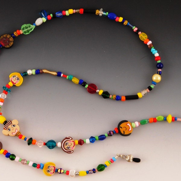 Eyeglass Chain - Multicultural - beaded chain, happy faces eyeglass leash