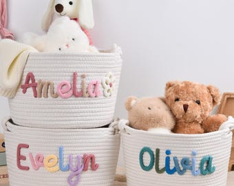 Cesta de punto personalizada para bebé, cesta de regalo para baby shower, regalo para bebé, cesta de regalo de cuerda de algodón, cesta de regalo para bebé, cesta de juguetes, regalo para la habitación del bebé