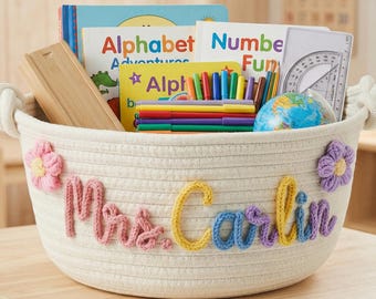 Personalized Teacher Basket, Teacher Appreciation Gift, Custom Classroom Storage Basket, End of Year Teacher Gift, Teacher Name Basket