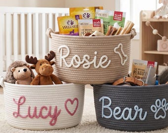 Personalized Pet Toy Basket, Custom Pet Storage Basket, Rope Toy Bin, Dog Toy Organizer, Pet Lover Gift
