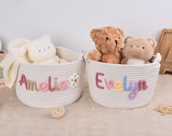 Personalized Knit Baby Basket, Baby Shower Gift Basket, Baby Gift, Rope Cotton Gift Basket, Baby Gift Basket, Toy Basket, Baby Nursery Gift