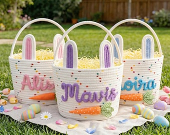 Canasta de Pascua personalizada para niños, canasta de conejito de Pascua con nombre, canasta de búsqueda de huevos de Pascua personalizada, canasta de regalo para bebé
