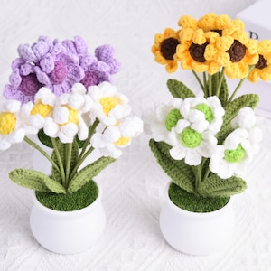 Mini Crochet Daisy Flower Pot, Crochet Flower in Pot, Crochet Flowers, Desk Decor, Home Decor, Mother&#39;s Day Gifts,Housewarming Gif