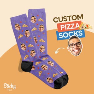 Funny Pizza Custom Face Socks, Personalized Pizza Lover Gift, Unique Joke Gift for Him, Pizza Gift Idea for Foodie, Novelty Birthday Socks
