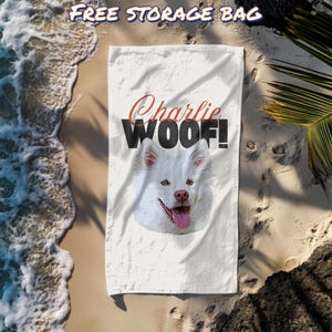 Personalized Pet Photo Beach Towel,Cute Custom Dog Name Pool Towel,Birthday Gift for Dog Lovers,Vacation Gift,Cat Face Beach Towel with Name
