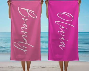 Toalla de playa personalizada con nombre para niños, regalo personalizado para fiesta en la piscina, regalo para adolescentes, toallas de playa para despedidas de soltera y damas de honor.