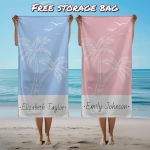 Personalized Name Summer Vacation Beach Towel,Palm Tree Pool Towels for Girls,Matching Grils Trip Gift,Birthday Vacation Gift for Bridesmaid