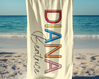 Personalized Kids Name Beach Towel,Custom Pool Party Favor Monogrammed Gift,Beach Party Gift for Teens,Colored Kids Towel,Tween Beach Towel