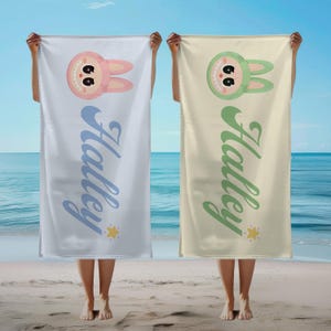 Cute Personalized Labubu Beach Towels,Custom Name Bath Towels for Kids,Summer Birthday Party Favors,Labubu Cartoon Pool Towel Gift for Kids