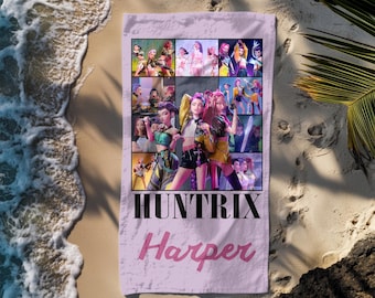 Personalized Kpop Huntrix Girls Beach Towels,Cute Anime Art with Name Bath Towel,Kpop Demon Hunters Beach Towels for Kids,Anime Girl Towels