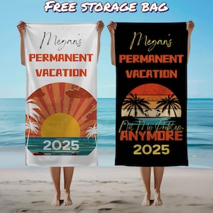 Permanent Vacation Personalized Beach Towel,Custom Name Teacher Retirement 2025 Towel,Retirement Beach Gift,Funny Retiree Gift for Colleague
