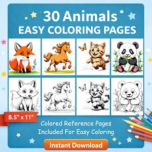 Urocze kolorowanki ze zwierzętami | Kolorowanki na baby shower | Ilustracje referencyjne | Pobieranie cyfrowe