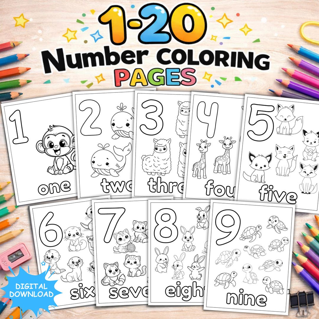Numbers Coloring Pages 1–20 | Preschool Worksheets | Toddler Learning ...