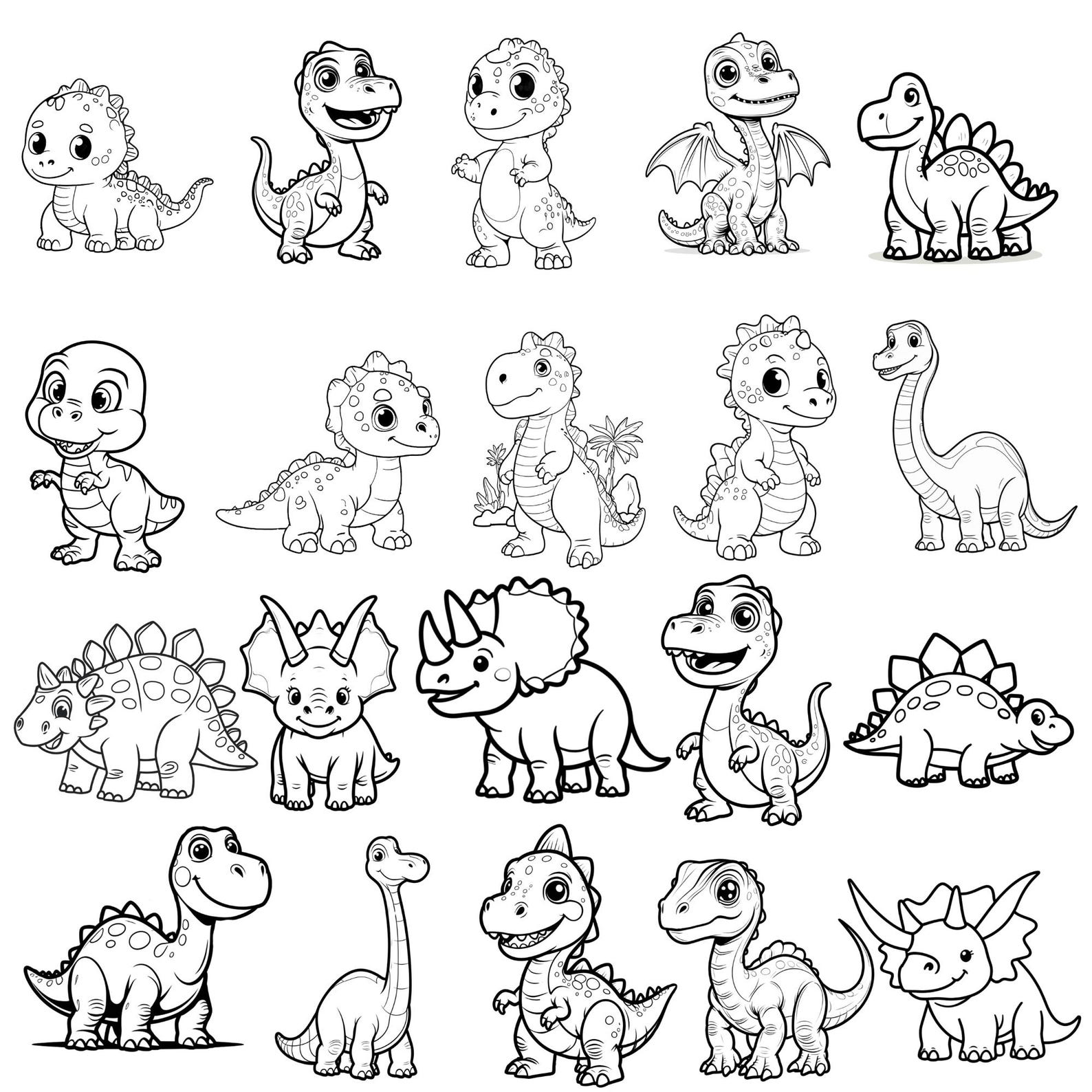 50 Dinosaur Coloring Pages for Kids: Fun Dino Outlines (digital ...