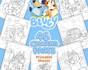 46 pages à colorier de chien bleu | Draps d'anniversaire pour enfants | Coloriage baby shower | Téléchargement instantané du PDF