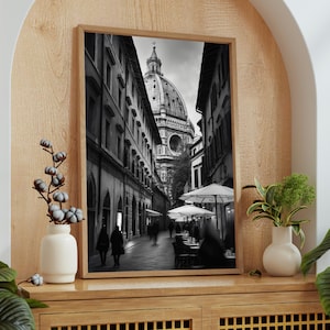 Florence Italy Print: Black and White Outdoor Cafe Scene (Digital Download)