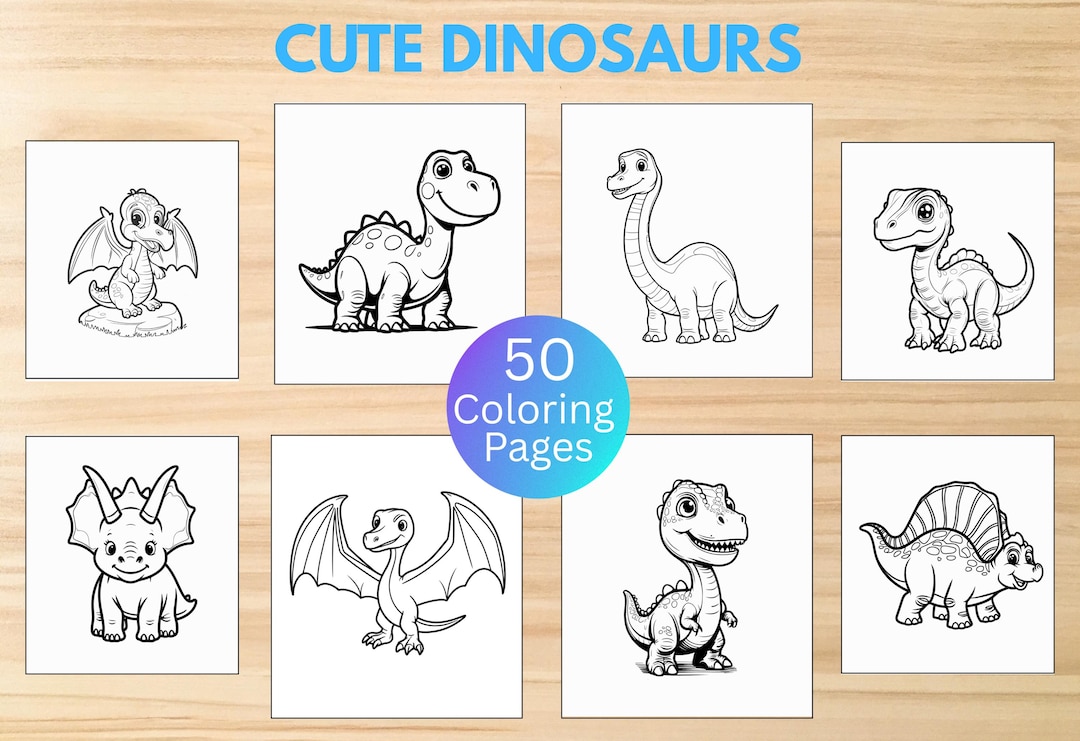 50 Dinosaur Coloring Pages for Kids: Fun Dino Outlines (digital ...