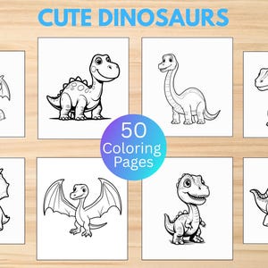 子供向け恐竜ぬり絵50枚：楽しい恐竜の輪郭（デジタルダウンロード）