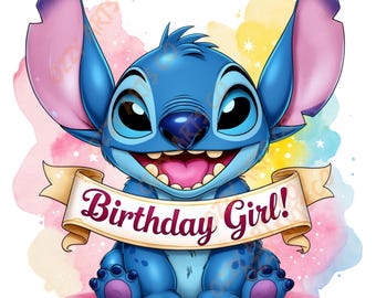 Stitch Birthday Girl Banner PNG: Transparent Clipart (Digital Download)