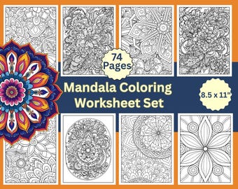 74枚のマンダラぬり絵：花柄、ストレス解消（PDFダウンロード）