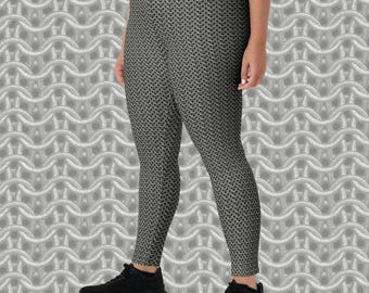 Fantasy Chainmail Print Leggings, Medieval Armour Style Larp Costume, Gothic Cosplay Yoga Pants XS-XL, Alternative RPG Gym Tights Activewear