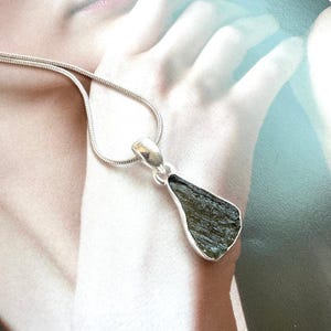 Genuine Moldavite Rough Pendant 100% Natural With Certified Gemstone From Czech Republic 925 Sterling Silver Handmade Designer Jewelry