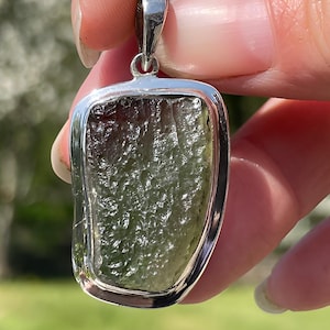 Rough Moldavite Pendant: Handmade 925 Sterling Silver Czech Gemstone