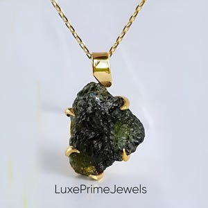 Genuine Moldavite Rough Pendant 100% Natural With Certified Gemstone From Czech Republic 925 Sterling Silver Handmade Designer Jewelry