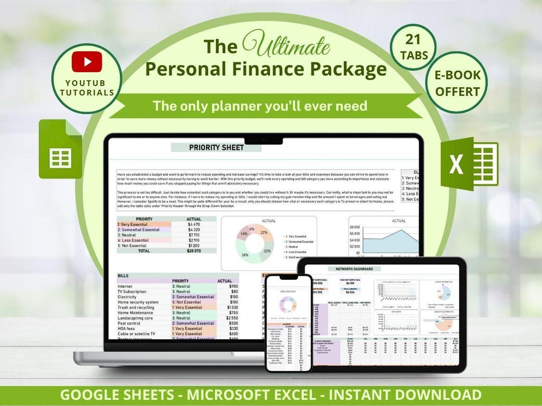 Personal Finance Planner, Google Sheets & Excel Budget Template ...