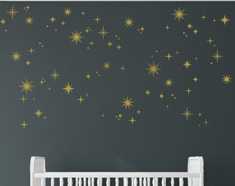 Starburst Wall Decals - SET OF 100 Stars - Custom Color Star Wall Stickers - Retro Wall Decals