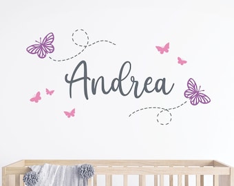 Custom Name Wall Decal with Butterflies - Personalized Name Wall Sticker with Butterflies - Kids Wall Stickers - Nursery Wall Decals