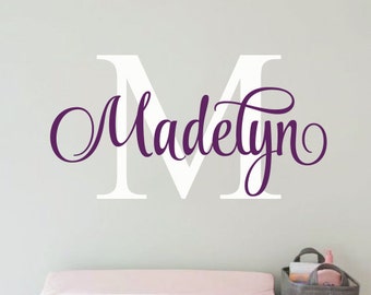 Wall Decals Nursery Kids Name with swirls name wall decal for boys and girls rooms. Personalized wall decal made in any colors and size.