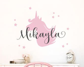 Nursery Wall Decals. Personalized names wall decal with unicorn for girls rooms. Personalized unicorn wall decal made in any colors