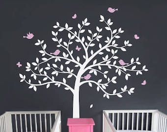 Tree Wall Decal Nursery Large Tree wall decal Wall Mural Stickers Nursery Tree and Birds Butterflies Wall Art Tattoo Nature Wall Decals