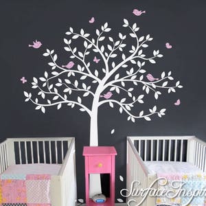 Tree Wall Decal Nursery Large Tree wall decal Wall Mural Stickers Nursery Tree and Birds Butterflies Wall Art Tattoo Nature Wall Decals image 1