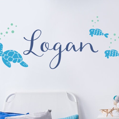 Turtle With Name Wall Decal Under the Sea Personalized Name Etsy