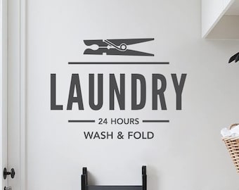 Wall Stickers Quote LAUNDRY 24 HOURS Wall Sticker Laundry Room Sticker Laundry Wall Sticker Laundry Sign