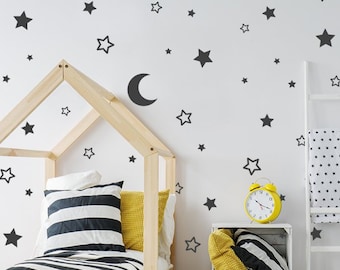 Wall Decals Nursery Kids Moon and Big Stars In Variety Sizes Nursery And Home Wall Decal Decor Stickers Stars and Moon Decals