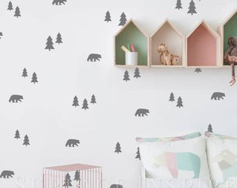 Wall Decals Bears and Trees Nursery And Home Wall Decal Decor Stickers Wall Decals Made in any colors you want!