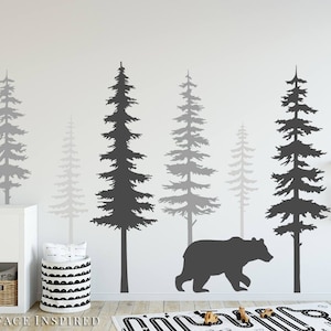 Wall Decal Kids Nursery Pine Tree Wall Decals With Large Bear Wall Decal Wall Mural Stickers Nursery Tree Art Nature Wall Decals Kids