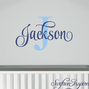 Nursery Wall Decals. Jackson with swirls name wall decal for boys and girls rooms. Personalized wall decal made in any colors and size.